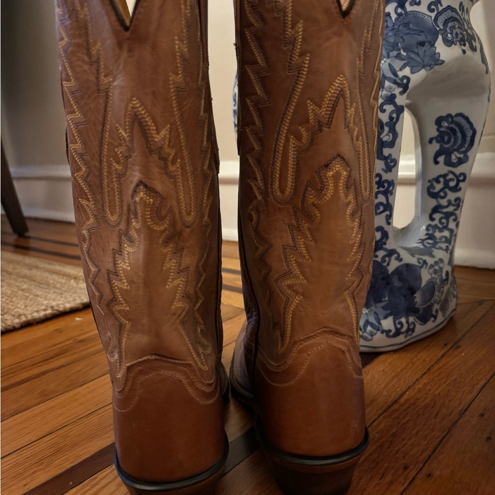 Old West LF1529 Women’s Tan Leather Heeled Cowboy Boots - Picture 2 of 7